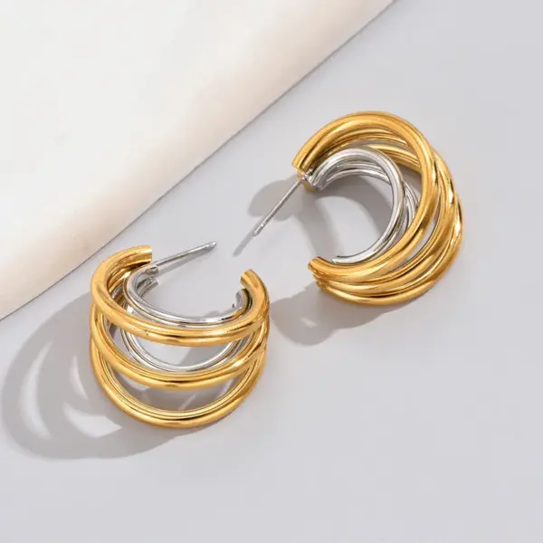 Wholesale 304 Stainless Steel Multicolor PVD Coated 18K Gold Plated 18K Gold Simple Style Classic Style Waterproof Non Tarnish Layered Plating Gold Silver Ear Studs