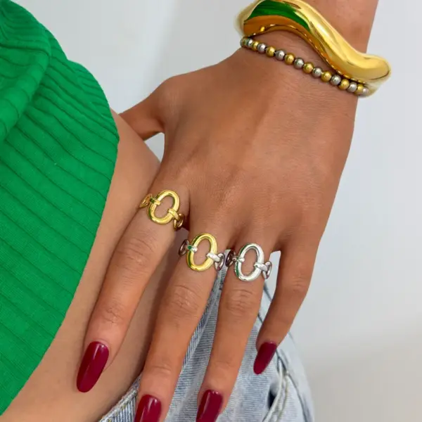 Wholesale PVD Coated Real Gold Plated 18K Gold Circle 304 Stainless Steel Casual Simple Style Waterproof Non Tarnish Adjustable Ring