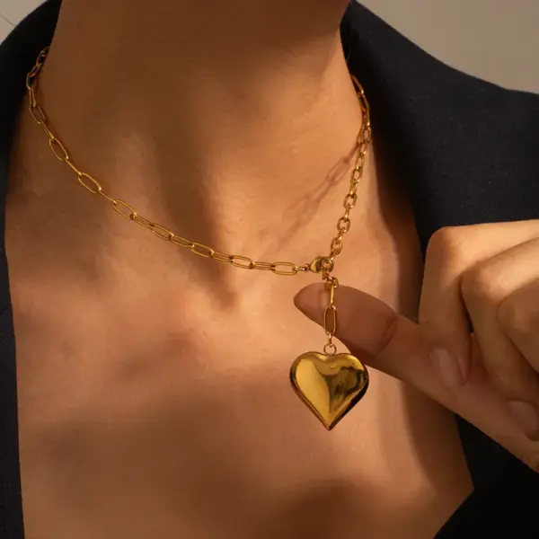 Wholesale PVD Coated Real Gold Plated Heart Shape 304 Stainless Steel Simple Style Waterproof Non Tarnish Jewelry Set
