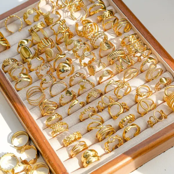 304 Stainless Steel Letter Fruit Spiral Stripe Ion Plating (IP) Stone-Free 18K Gold Plated Cute Tropical Streetwear Gold Open Rings