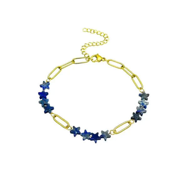 Wholesale Fashion Vacuum Electroplating (In Furnace) Imitation Gold Star 304 Stainless Steel Natural Stone Geometric Pattern Bracelet Personality Matching High-End Feel Women's Bracelet