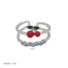Wholesale Jewelry Cute Lady Cherry Copper 18K Gold Plated Enamel Open Rings