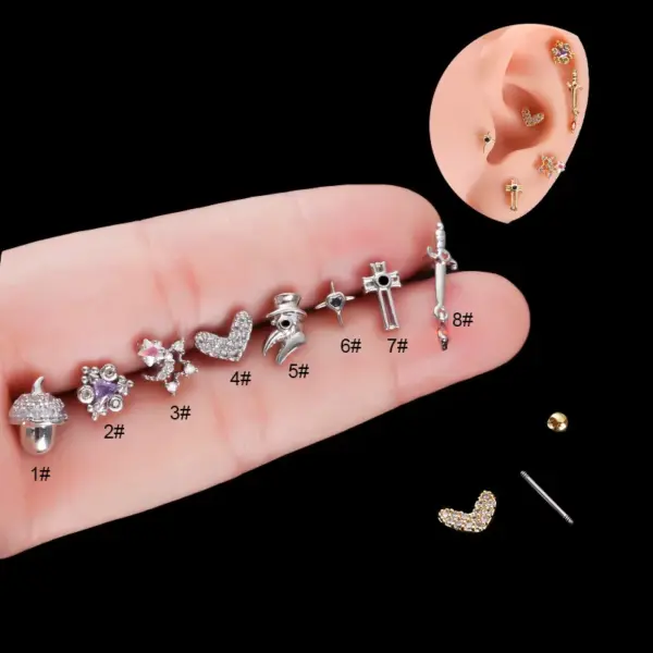 Wholesale 316L Stainless Steel Copper Ear Cartilage Rings & Studs Geometric Waterproof Non Tarnish Surgical Steel Women'S