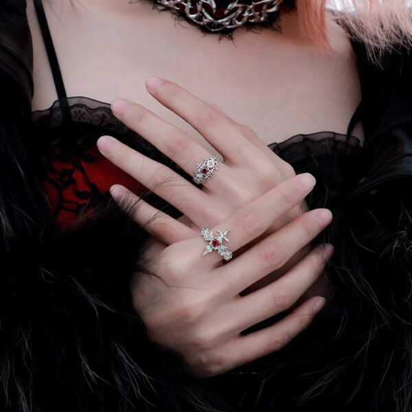 Wholesale Gothic Dark Style Rose Cross Love Ring Women's Niche Design Cold Style Open Ring Couple Ring