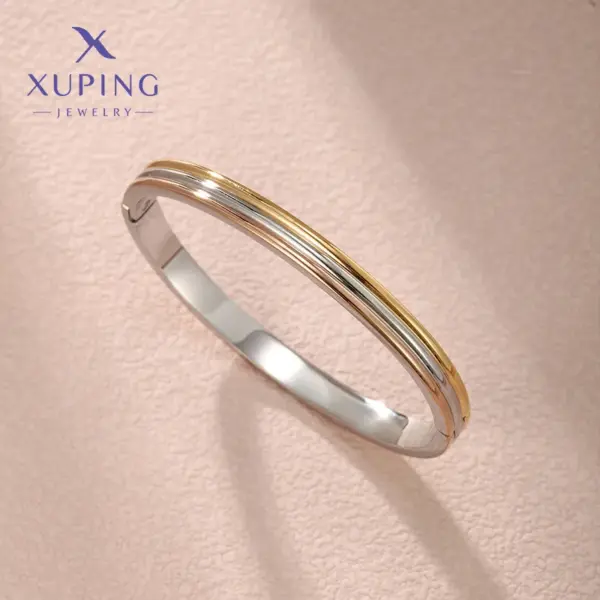 Wholesale Elegant XUPING Simple Style Color Block 304 Stainless Steel 18K Gold Plated Raw Steel Bangle In Bulk