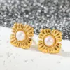 Wholesale 1 Pair Elegant U Shape Four Leaf Clover Heart Shape Titanium Steel 18K Gold Plated Ear Studs