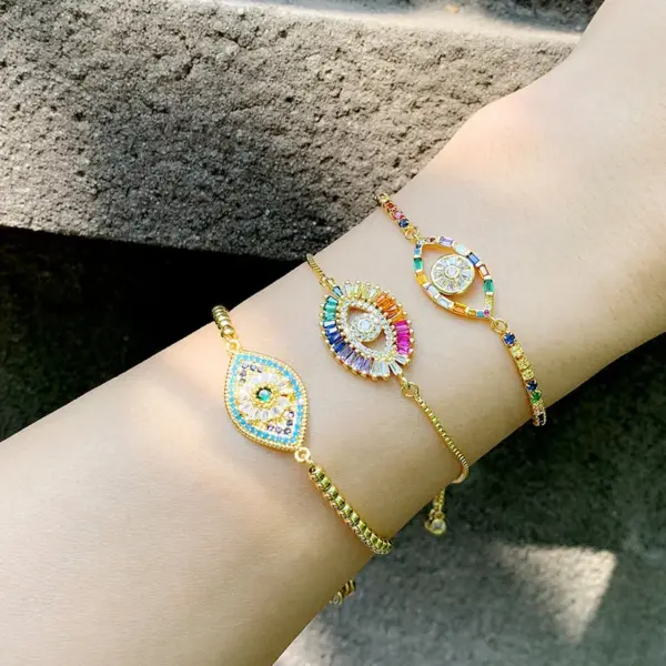 Copper Plating Devil'S Eye Artificial Gemstones Copper Bracelets