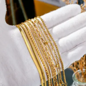 Wholesale Real Gold Plated Geometric 304 Stainless Steel Simple Style Classic Style Waterproof Non Tarnish 304 Stainless Steel Chain Bracelet