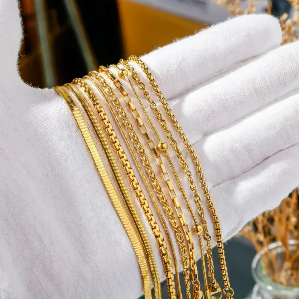 Wholesale Real Gold Plated Geometric 304 Stainless Steel Simple Style Classic Style Waterproof Non Tarnish 304 Stainless Steel Chain Bracelet