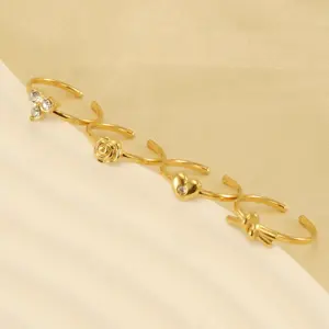 Wholesale PVD Coated 18K Gold Plated Heart Shape Knot Flower Stainless Steel Simple Style Waterproof Non Tarnish Open Ring