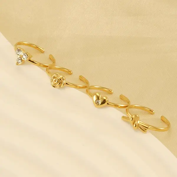 Wholesale PVD Coated 18K Gold Plated Heart Shape Knot Flower Stainless Steel Simple Style Waterproof Non Tarnish Open Ring
