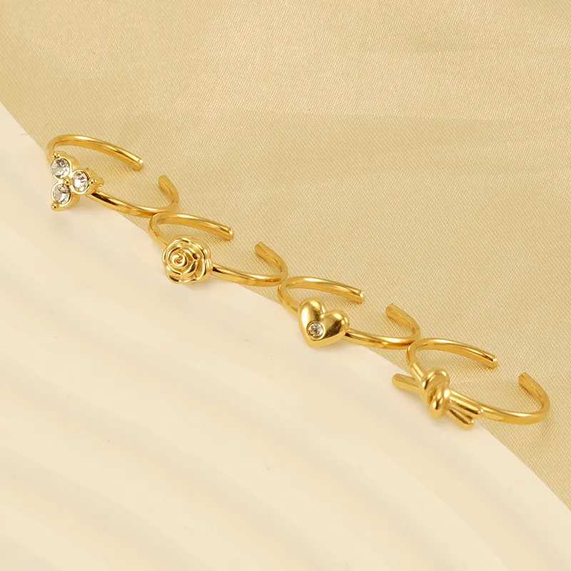 Wholesale PVD Coated 18K Gold Plated Heart Shape Knot Flower Stainless Steel Simple Style Waterproof Non Tarnish Open Ring