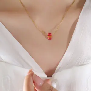 P267-Gold July Jacinth Necklace-40+5cm