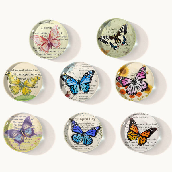 oly-bf178d775e2f98f228000437944b8904 Wholesale Cross-border dropshipping butterfly series round crystal glass refrigerator magnet set, cute animal decorative stationery soft magnetic stickers