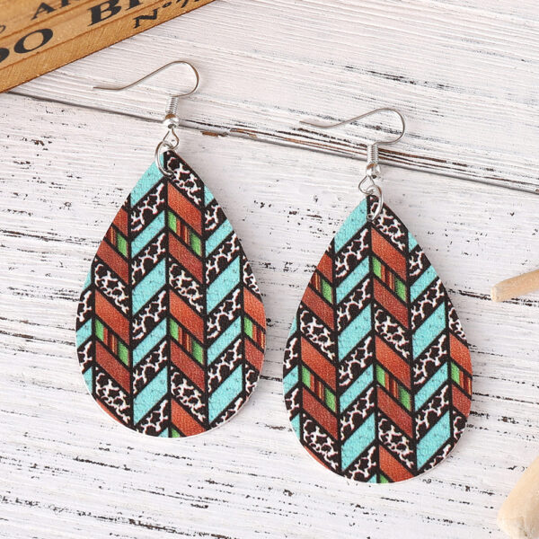 Wholesale Western style cow and leopard print teardrop double-sided earrings