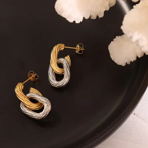 Wholesale PVD Coated Real Gold Plated 18K Gold Geometric Titanium Steel Fashion Waterproof Non Tarnish Earrings