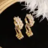 Wholesale 1 Pair Classic Style Leaves Copper Rhinestones Zircon K Gold Plated Earrings