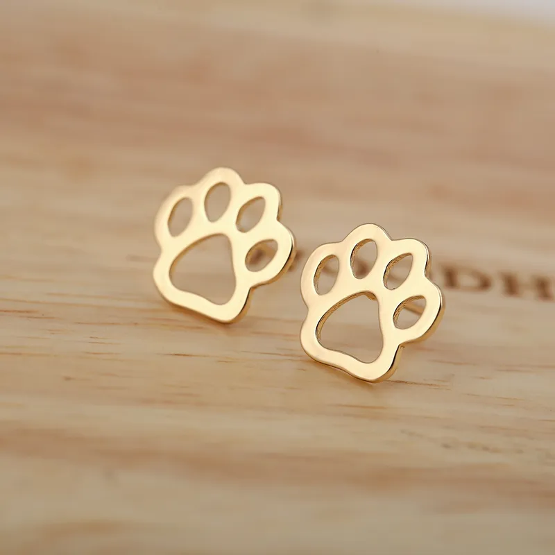 Wholesale PVD Coated 18K Gold Real Gold Plated Paw Print 304 Stainless Steel Simple Style Waterproof Non Tarnish Ear Studs