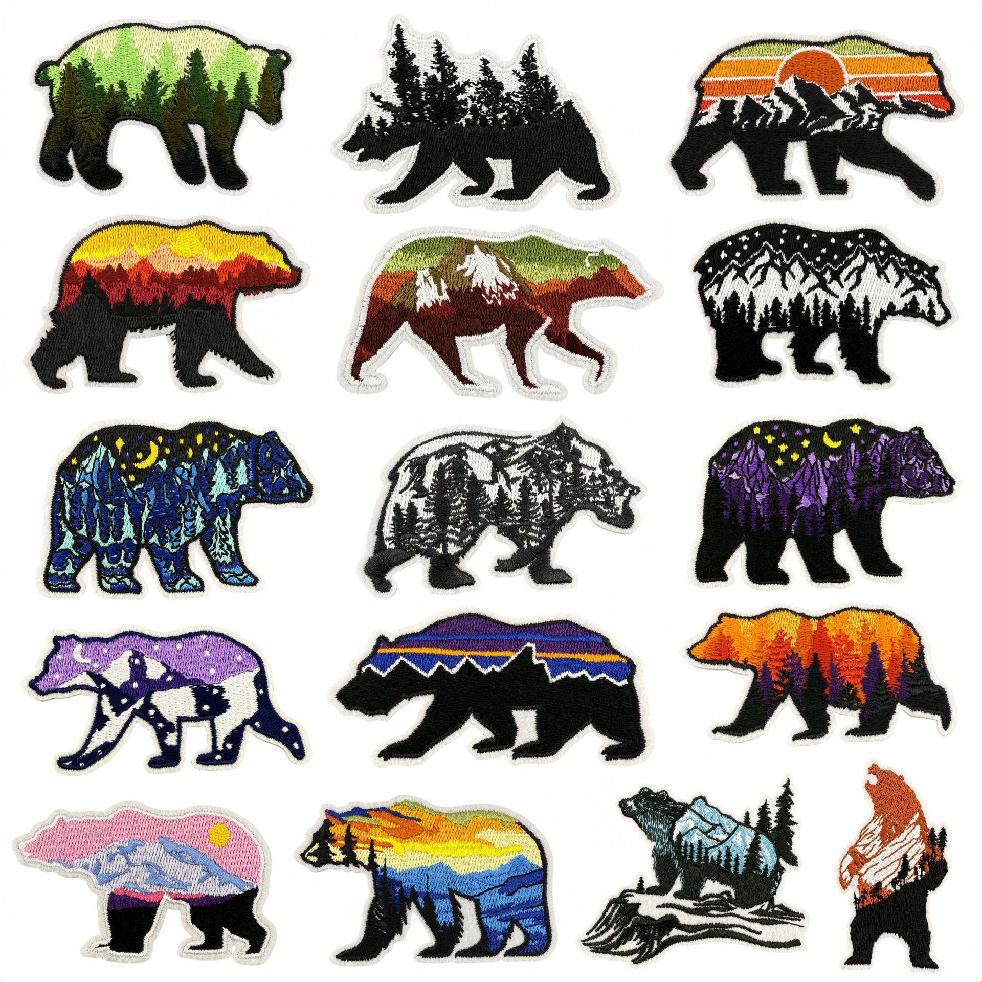 Wholesale Cross-Border Cartoon Animal Bear Cloth Patch Embroidery Landscape Embroidery Patch Aessories Clothing Aessories Hot Melt Glue Ready Stock