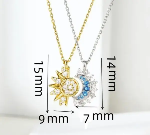 Wholesale Jewelry Classic Style Sun Moon Copper Zircon Pendant Necklace