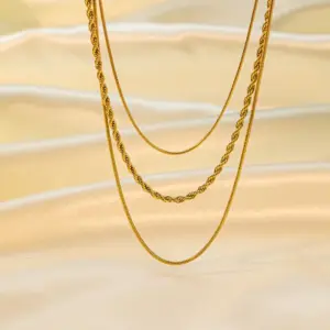 [Tsh656] Three-Layer Chain Necklace / Gold