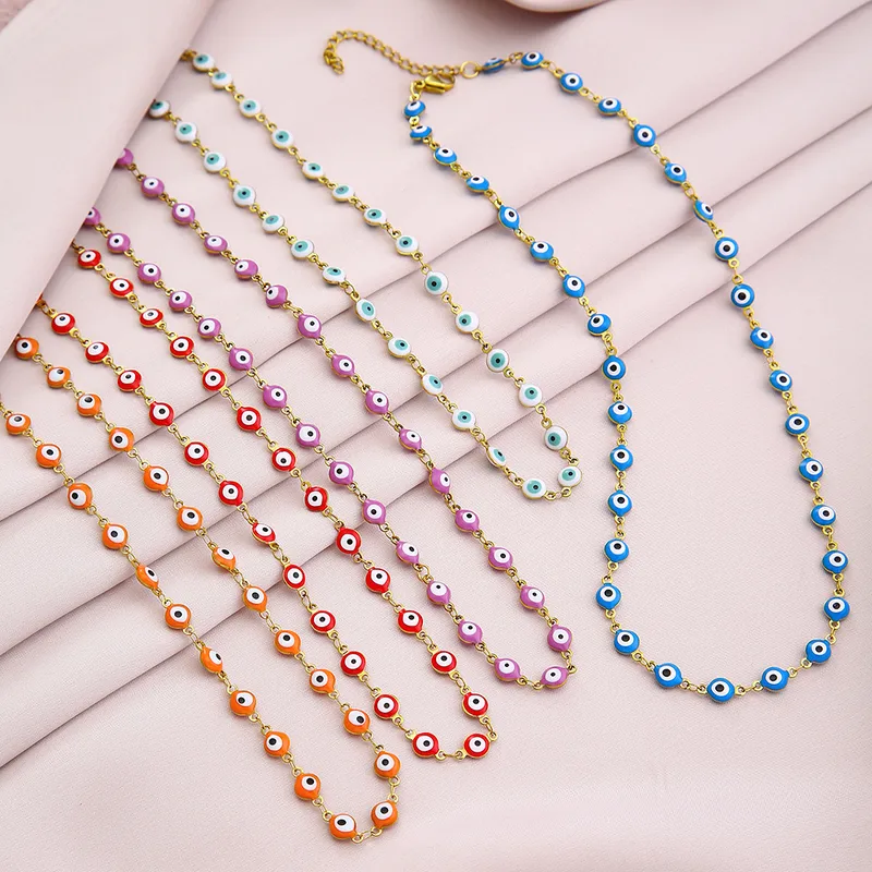 Wholesale Fashion Devil's Eye Stainless Steel Enamel Necklace