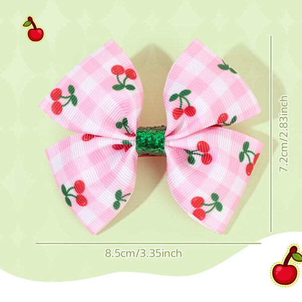 Wholesale Pink Plaid Cherry Print Bow Hairpin
