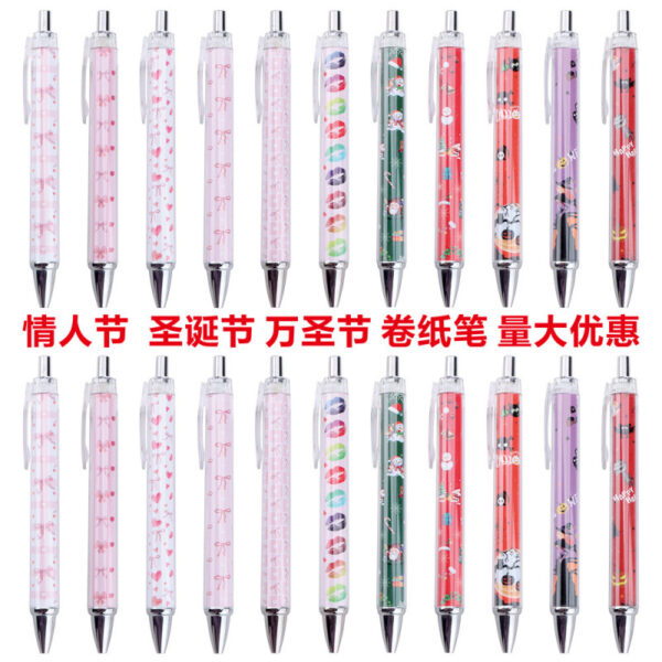 oly-bf39c4ca287acb306df284696b4d4929 Wholesale see-through roll paper pen, Christmas pull fabric, push-button ballint pen, girly Valentine's Day gift, in stock and wholesale.