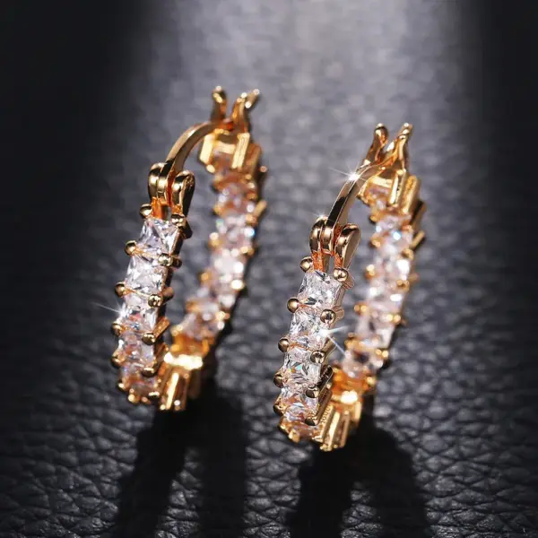Wholesale New Zircon Thin Female European And American Copper Gold-plated Fashion Copper Earrings