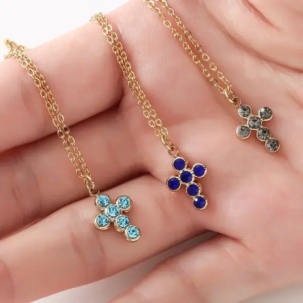 Wholesale Simple Style Cross Stainless Steel Titanium Steel Plating Inlay Rhinestones Pendant Necklace 1 Piece