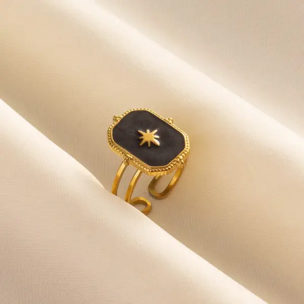 Ion Plating (IP) Real Gold Plated 18K Eight Awn Star Geometric 304 Stainless Steel Basic Modern Style Classic Waterproof Non Tarnish Open Rings