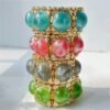 Wholesale New Acrylic Handmade Inlaid Cat's Eye Stone Bracelet Geometric Handmade Beaded Bangle
