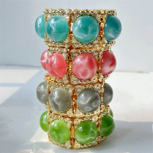 Wholesale New Acrylic Handmade Inlaid Cat's Eye Stone Bracelet Geometric Handmade Beaded Bangle
