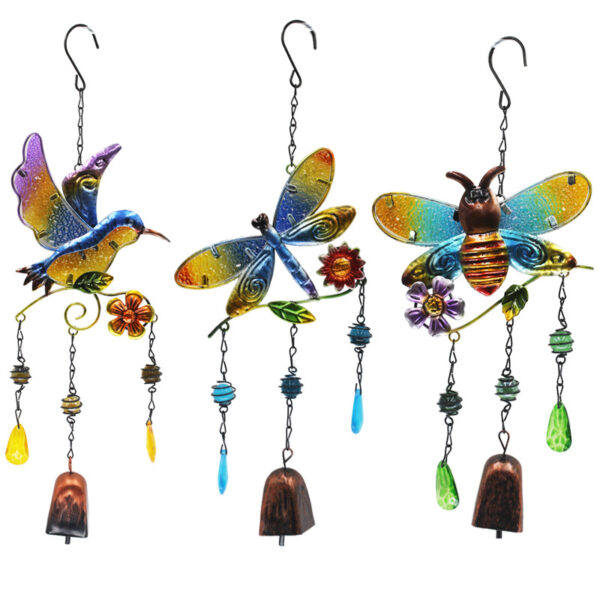 Wholesale Wrought Iron Wind Bell Diamond Glass Painted Bell Bell Pipe Creative Garden Hanging Acrylic Pendant Spot Cross-Border