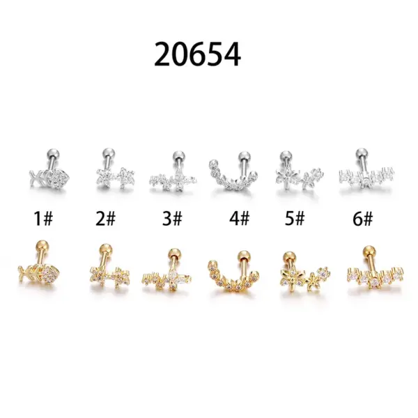 Fashion Star Stainless Steel Star Zircon Ear Studs 1 Piece