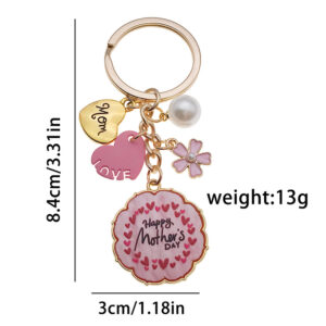 ER1650-kc Gold Pink Mother's Day Star MOM Plate Pearl Keychain -13.2g