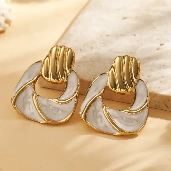 Wholesale Trendy Fashion Ins Style Gold-Plated Imitation Gold 304 Stainless Steel Colorful Oil-Drip Irregular Spiral Pattern Earrings
