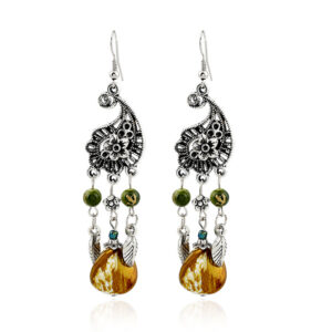 Wholesale European and American fashion retro hollow carved leaves tassel earrings new big-name temperament National style earrings