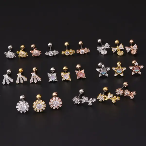 Copper Artificial Gemstones Ear Cartilage Rings & Studs Geometric Waterproof Non Tarnish Surgical Steel Women'S
