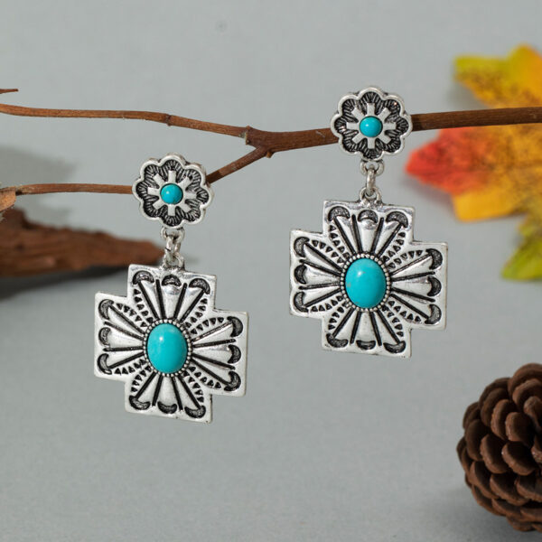 Wholesale Cross-border European and American AliExpress new retro western wind turquoise oval earrings personality exaggerated earrings