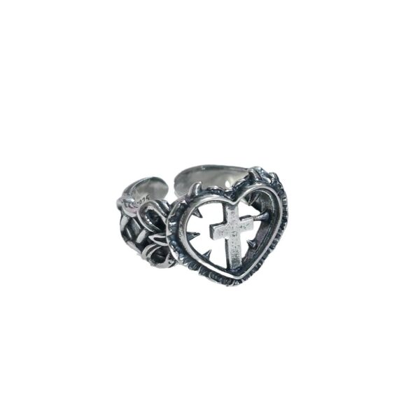 Wholesale New Silver Plated Monastery Cross Love Ring Gothic Style Vintage Niche Dye Black European and American Style Cross Border Ring