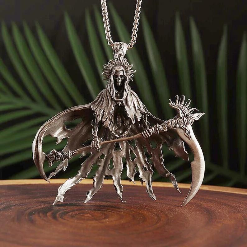 Wholesale Hell Death Scythe Death Coming Necklace American Street Handsome Hip Hop Trend Punk Locomotive High Sense