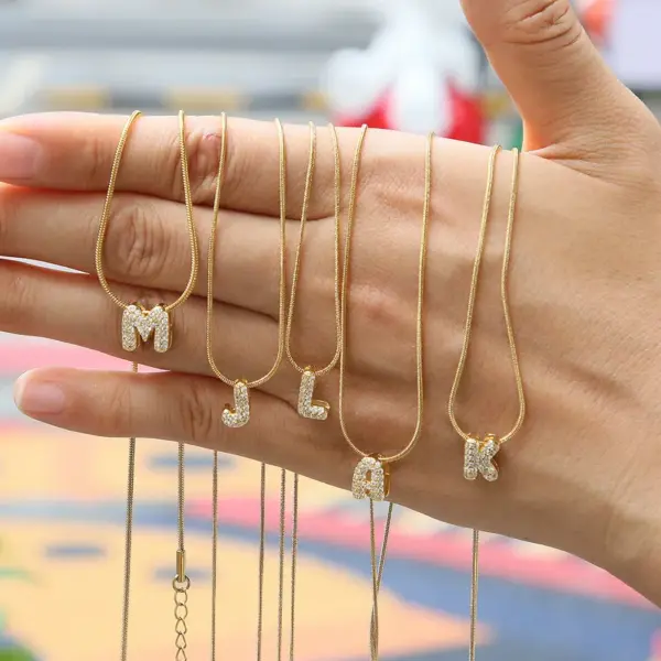 Wholesale Jewelry Casual Elegant Letter 304 Stainless Steel Copper Zircon 18K Gold Plated Inlay Pendant Necklace Snake Chain