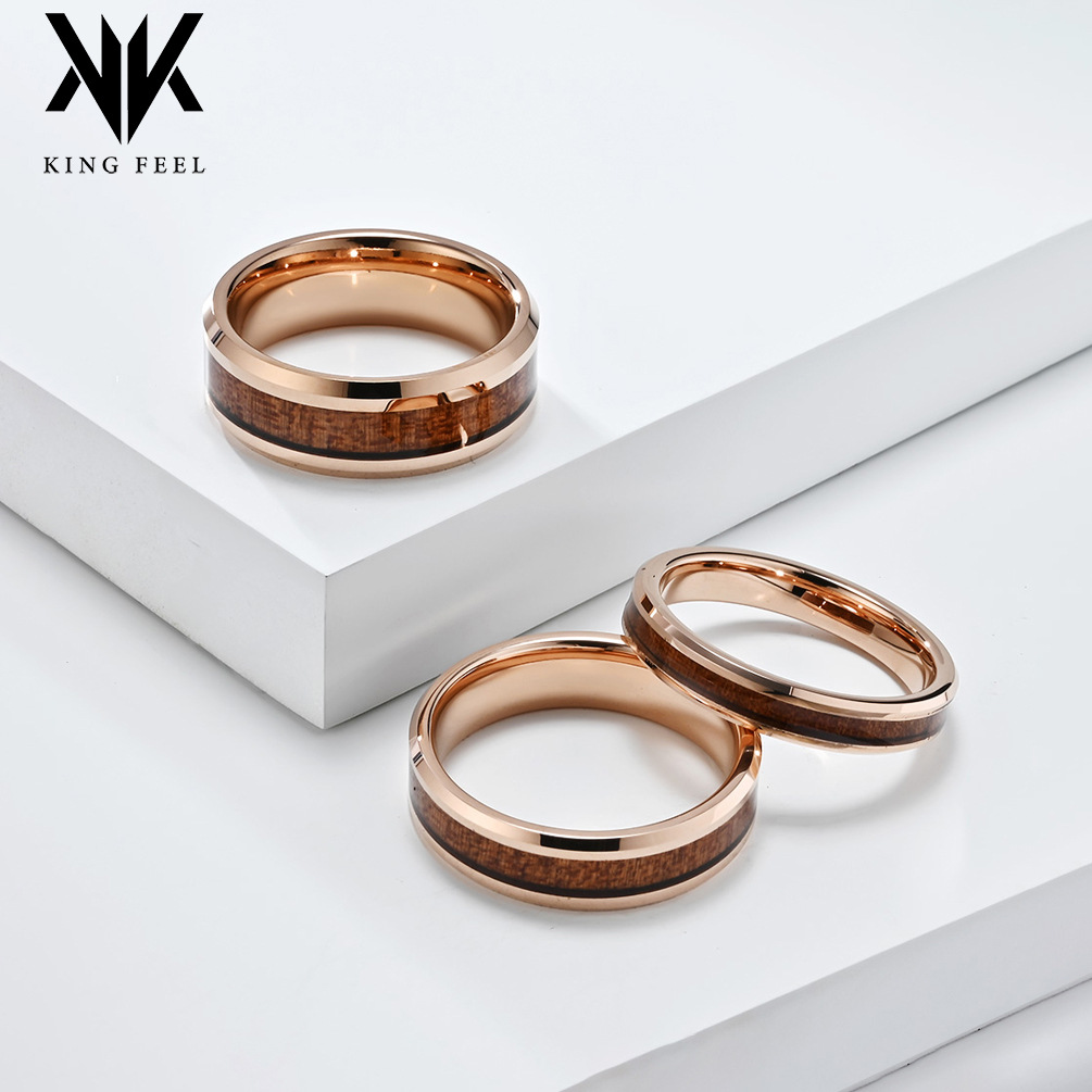 Wholesale Simple 468MM tungsten steel inlaid wood grain veneer ring for men and women coles tungsten gold ring high-end fashion hand jewelry