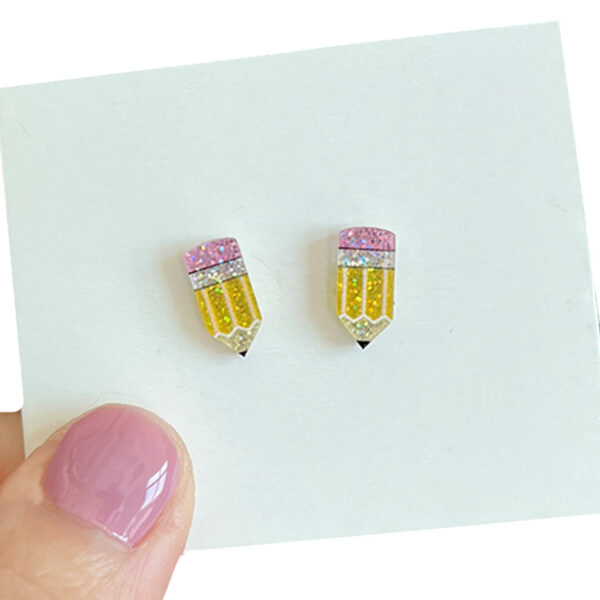 Wholesale Amazon Supply Teacher Zhou Xiaoqiao Fine Bright Crystal Earrings Apple Pencil Earrings Color Lead Sketchpad Earrings