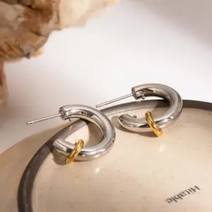 PVD Coated Real Gold Plated C Shape 304 Stainless Steel Simple Style Classic Style Waterproof Non Tarnish Ear Studs