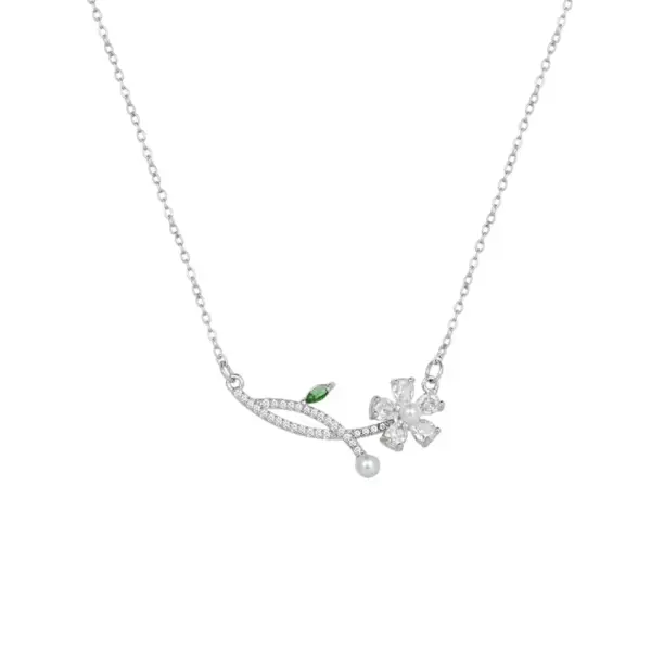 Casual Simple Style Human Flower Titanium Steel Plating Inlay Rhinestones Pearl Pendant Necklace
