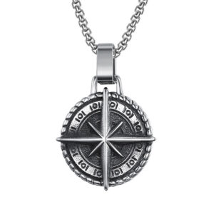 Silver Compass + Stainless Steel Chain