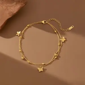 J05060-Ancient Three Butterflies Anklet - Gold