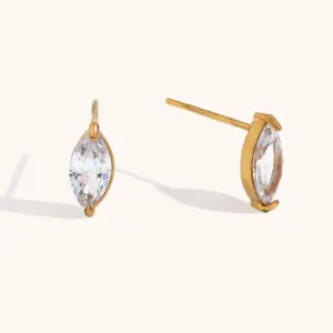 Mini Zircon Horse Eye Stud Earrings-Gold